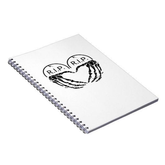 RIP, hartvormig ontwerp gemaakt van grafstenen, en Notitieboek (Rechterzijde)