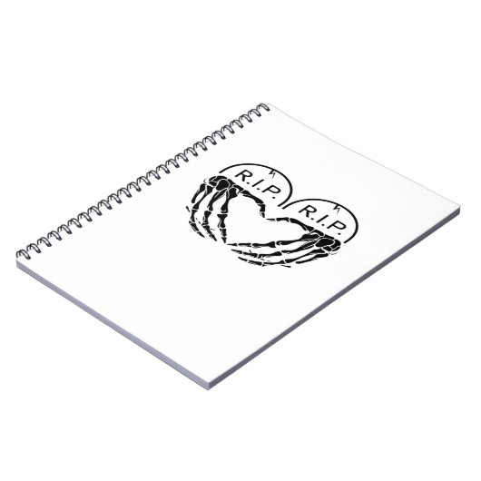 RIP, hartvormig ontwerp gemaakt van grafstenen, en Notitieboek (Linkerzijde)