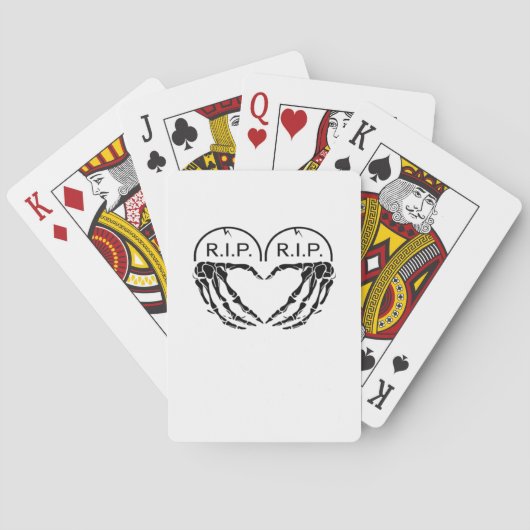 RIP, hartvormig ontwerp gemaakt van grafstenen, en Pokerkaarten (Achterkant)