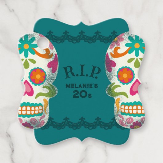 RIP mijn 20s Custom Age Sugar Skulls Verjaardag Bedankjes Labels (Voorkant)