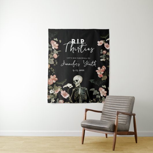 RIP Thirties Skeleton 40th Birthday Party Achtergr Wandkleed (In situ)