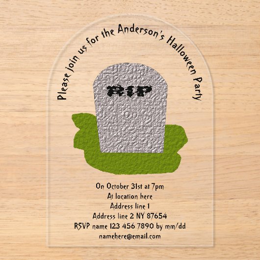 RIP Tombstone Custom Acryl Uitnodigingen (Voorkant)