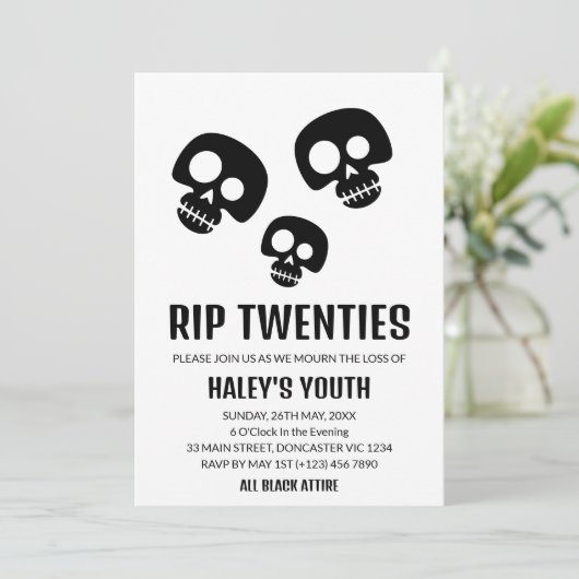 RIP Twenties 20s Skull Grappige Begrafenis 30e Ver Kaart (Staand voorkant)