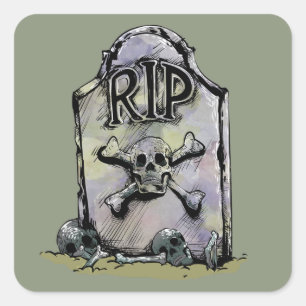 RIP Waterverf Gravestone of Tombstone Vierkante Sticker