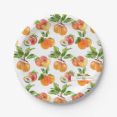 Ripe perziken, abrikozen en pompelmoezen papieren bordje (Voorkant)