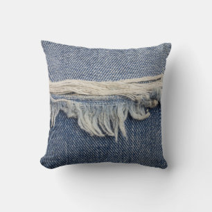 Ripped jeans textuur, stijlvolle achtergrond. kussen