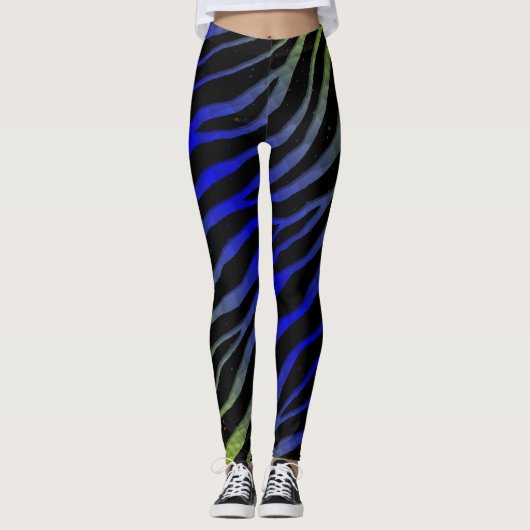 Ripped SpaceTime Stripes - Limoen/blauw Leggings (Voorkant)