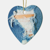 Ripped Torn Denim Blue Jeans Keramisch Ornament (Links)
