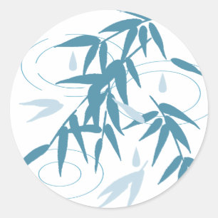 Rippels en bamboe bladeren na regen ronde sticker