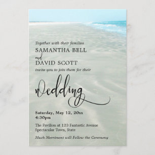 Rippled Sand Aqua Water Foto Modern Beach Wedding Kaart