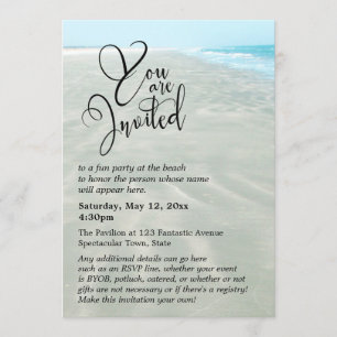 Rippled Sand Aqua Water Foto Modern Beach Wedding Kaart