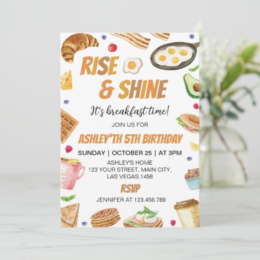 Rise and Shine Ontbijt Tijd Brunch Verjaardag Kaart (Staand voorkant)
