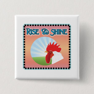 Rise en Shine Rooster Vierkante Button 5,1 Cm