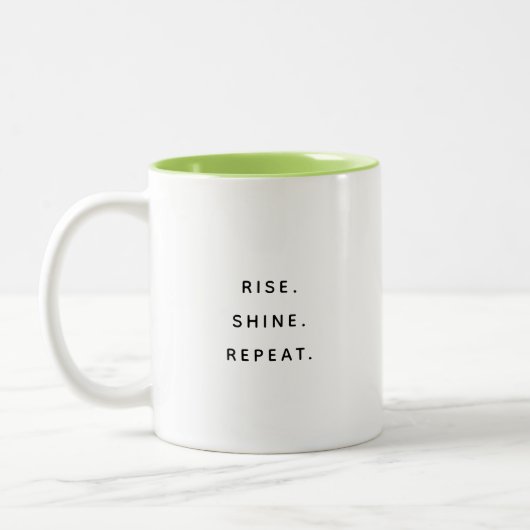 Rise Shine Repeat Typography Modern Two-Tone Mug (Gauche)