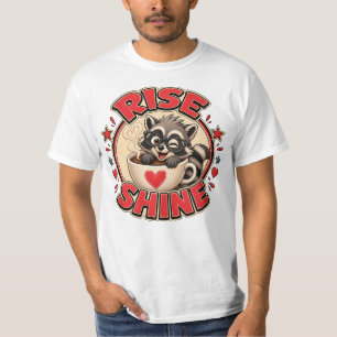 Rise & Shine Wasbeer Koffieliefhebber Illustratie T-shirt