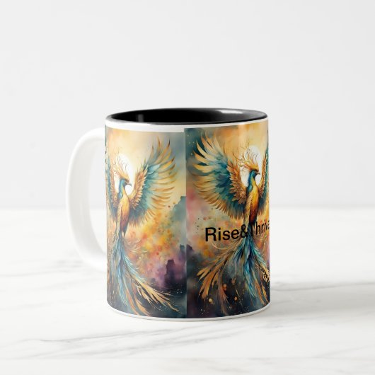 Rise & Thrive: kleurrijke Phoenix Mok (Voorkant links)