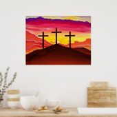 Risen As He Said Three Crosses Jesus Easter Poster (Cuisine)