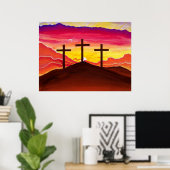 Risen As He Said Three Crosses Jesus Easter Poster (Bureau à domicile)