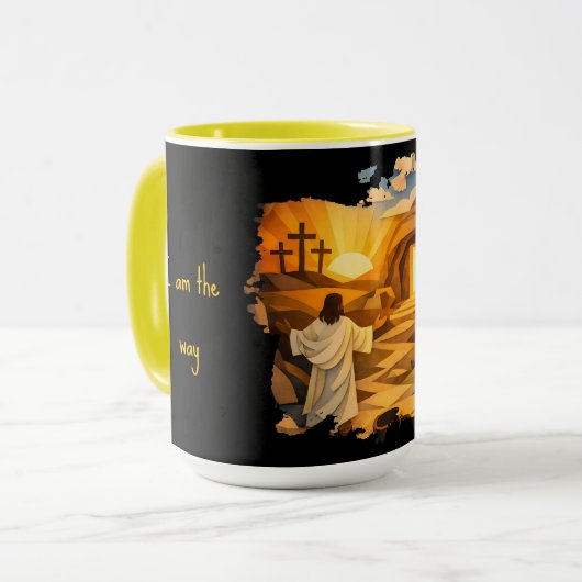 Risen Jesus Empty Tomb 3D Papercut 15oz Coffee Mug Mok (Voorkant links)