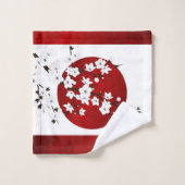 Rising Sun Cherry Blossom | Rood wit monogram Bad Handdoek (Wasdoekje)