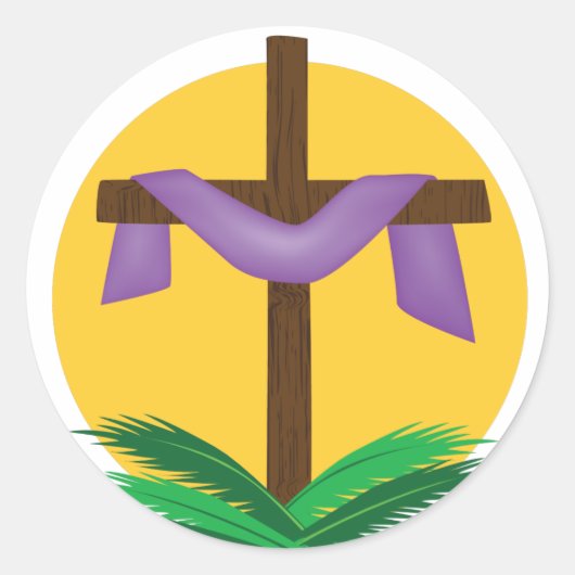 Rising Sun Draped Cross Ronde Sticker (Voorkant)