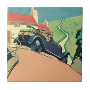 Rit met een vintage cabriolet in de provincie tegeltje