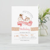 Rit op over fiets verjaardag uitnodiging | roze (Staand voorkant)