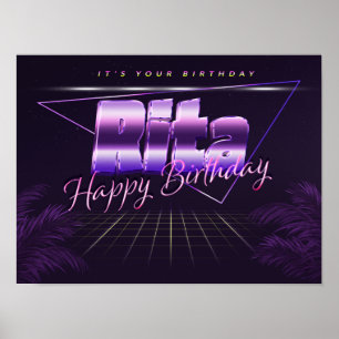 Rita Nom Prénom lila retro Affiche Anniversaire