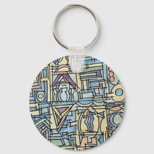 Ritme in blauw - handgeschilderde abstracte kunst sleutelhanger