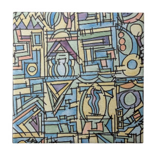 Ritme in blauw - moderne geometrische aquarel kuns tegeltje