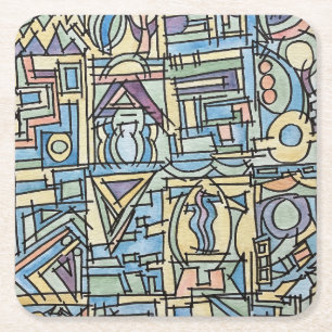 Ritme In Blauw - Moderne Geometrische Aquarel Kuns Vierkante Kartonnen Onderzetter