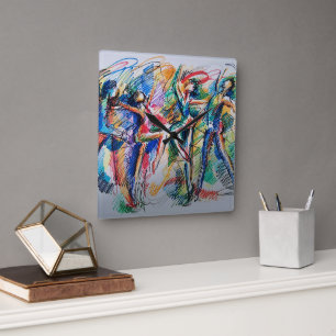 Ritme van Beweging Abstracte Dansers Acryl Wandklo Vierkante Klok