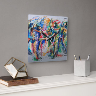 Ritme van Beweging Abstracte Dansers Acryl Wandklo Vierkante Klok