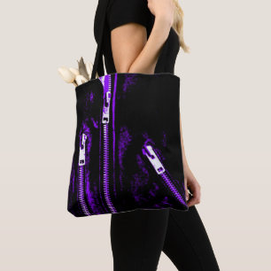 Rits Paarse print over de hele canvas tas