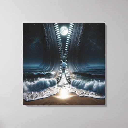 Rits Unzipping Moonlit Ocean Canvas Afdruk (Voorkant)