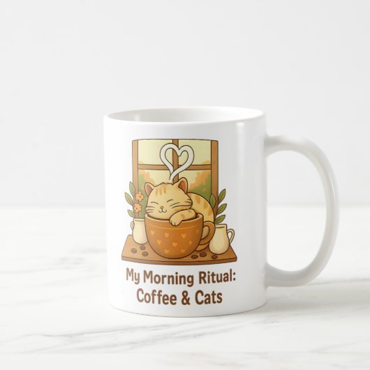 Rituel du matin mug : Chat confortable dans une ta (Droite)