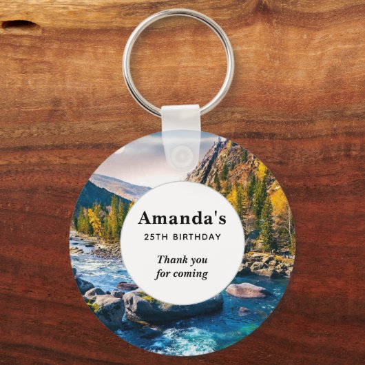 River and Mountains Photo Party Dank u wel Sleutelhanger (Voorkant)