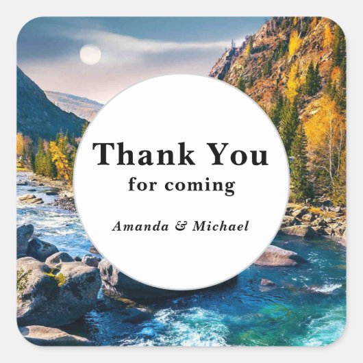 River and Mountains Schilderachtig foto bruiloft B Vierkante Sticker (Voorkant)