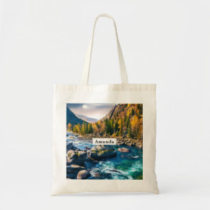 River and Mountains Schilderachtig foto Tote Bag