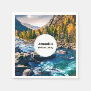 River and Mountains Schilderachtig foto Verjaardag Servet