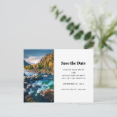 River and Mountains Schilderachtig Fotobruiloft Aankondigingskaart (Staand voorkant)