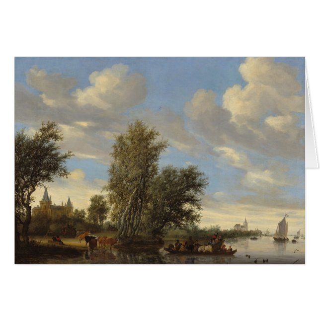 River Landscape with Ferry, 1649 (oil on canvas) (Devant horizontal)
