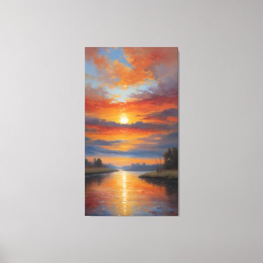 River of Fire: Serene Sunset Reflections Canvas Afdruk (Voorkant)