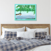 River Scene met Drijvende Log Painting Prints (Insitu (Slaapkamer))