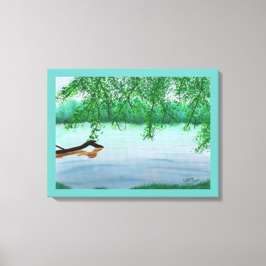 River Scene met Drijvende Log Painting Prints (Voorkant)