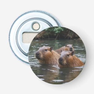 River Serenity: Capybaras Zwemmen in de Flow Button Flesopener