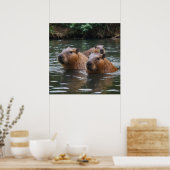 River Serenity: Capybaras Zwemmen in de Flow Poster (Keuken)