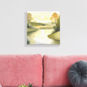 River Sunrise | Waterverf geel Canvas Afdruk (Insitu (Woonkamer))