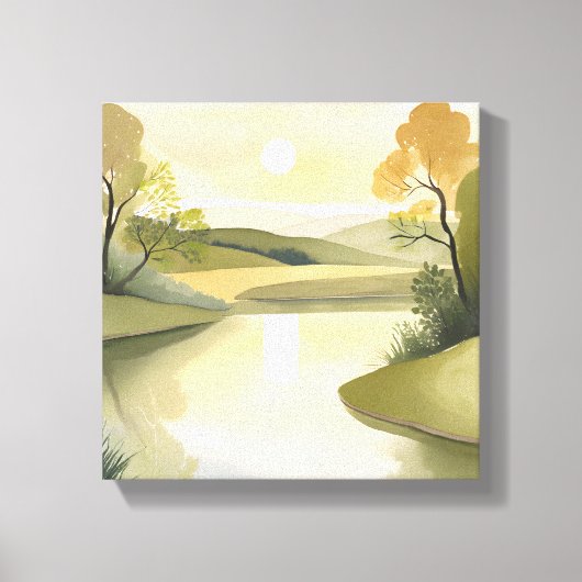 River Sunrise | Waterverf geel Canvas Afdruk (Voorkant)