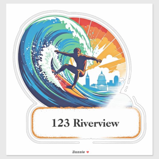 River surfer mailbox address sticker (Feuille)